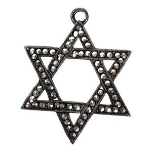 Vintage Signed Sterling Silver Star Of David Pendant Judaica Marcasite Gemstones